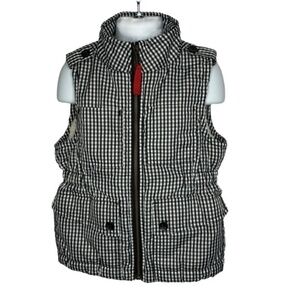 GAP Kids Girls Vest Jacket Black White Gingham Sherpa Lined Zip Up Sleeveless